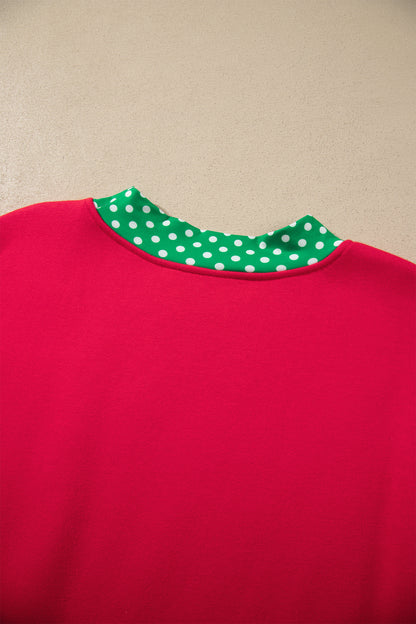 Burgundy Colorblock Polka Dot Contrast Trim Oversized Sweatshirt