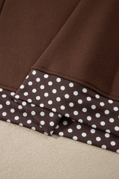 Burgundy Colorblock Polka Dot Contrast Trim Oversized Sweatshirt