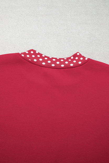 Burgundy Colorblock Polka Dot Contrast Trim Oversized Sweatshirt
