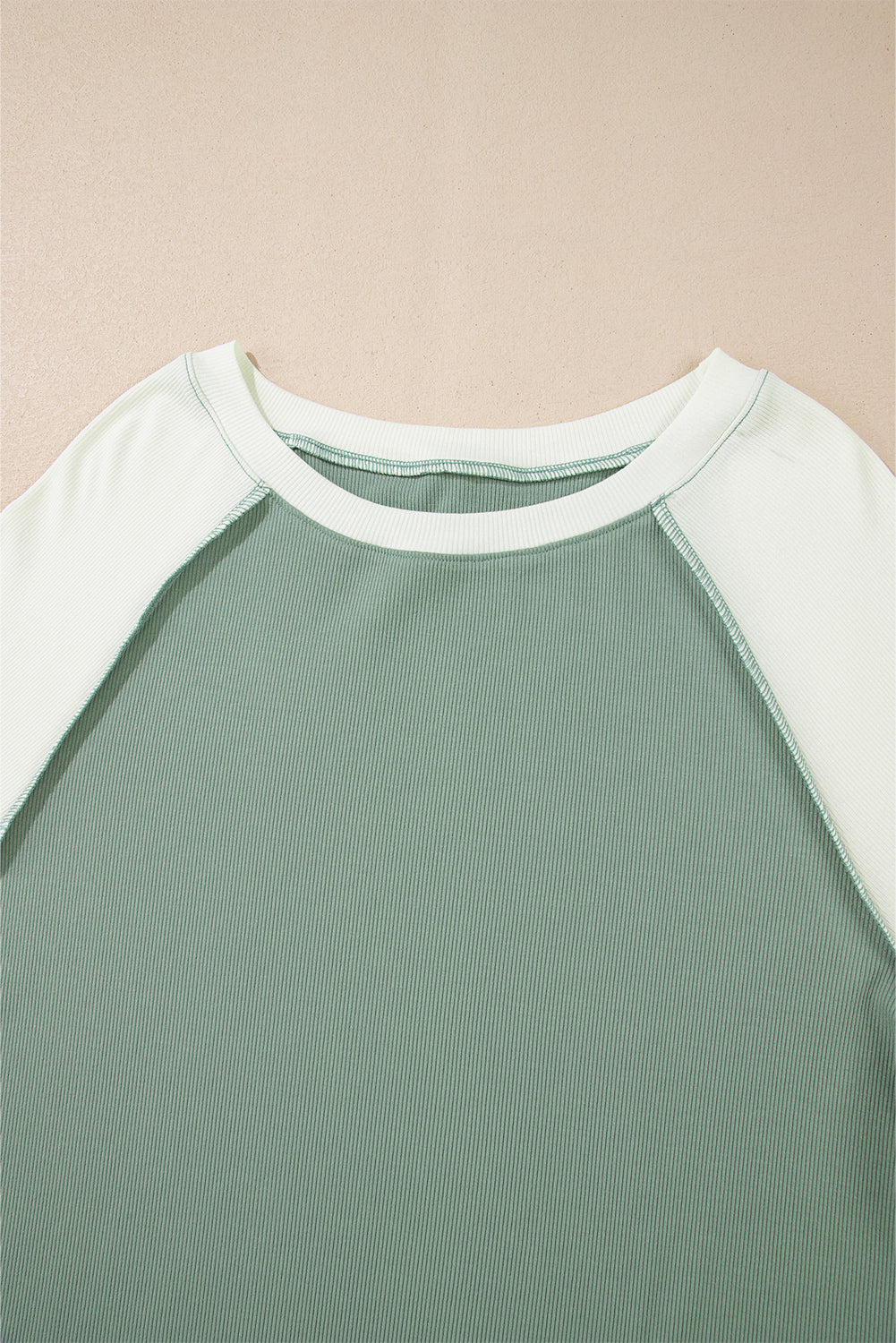 Ribbed Colorblock Patchwork Raglan Long Sleeve Top
