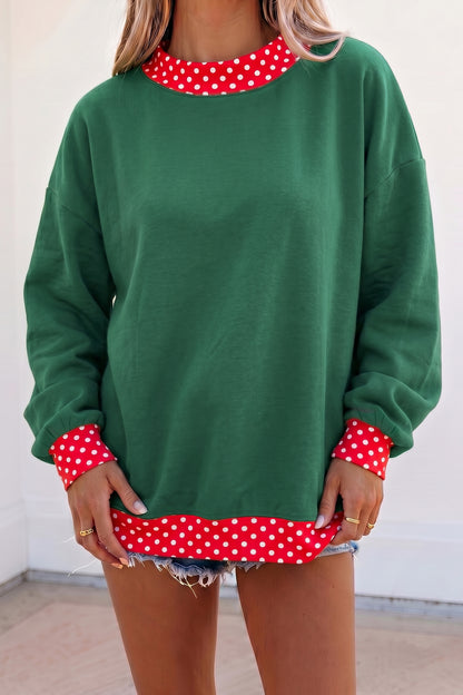 Burgundy Colorblock Polka Dot Contrast Trim Oversized Sweatshirt