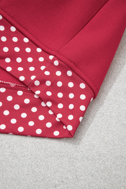 Burgundy Colorblock Polka Dot Contrast Trim Oversized Sweatshirt
