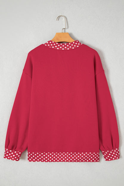 Burgundy Colorblock Polka Dot Contrast Trim Oversized Sweatshirt
