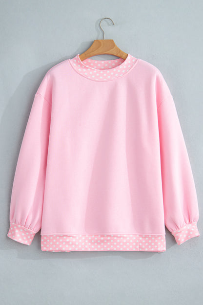 Burgundy Colorblock Polka Dot Contrast Trim Oversized Sweatshirt