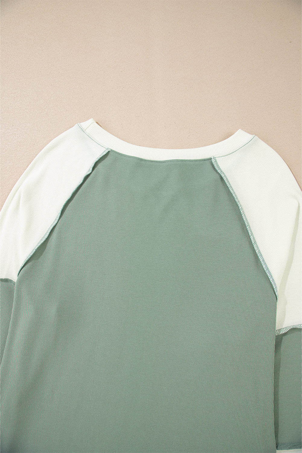 Ribbed Colorblock Patchwork Raglan Long Sleeve Top