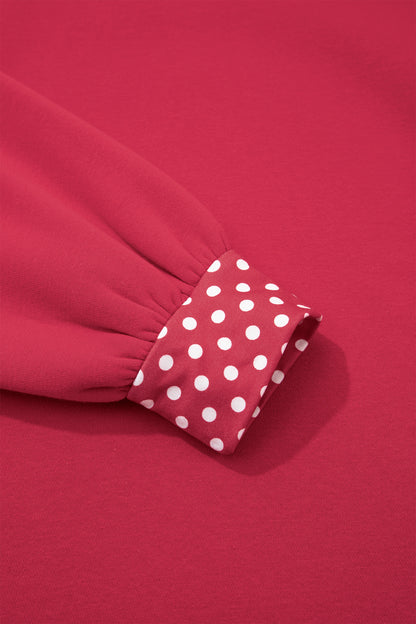 Burgundy Colorblock Polka Dot Contrast Trim Oversized Sweatshirt