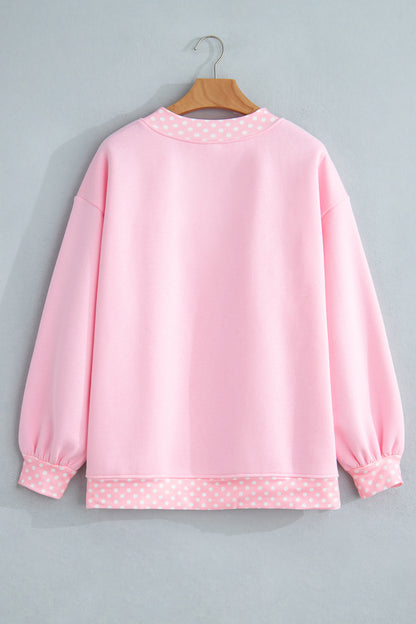 Burgundy Colorblock Polka Dot Contrast Trim Oversized Sweatshirt