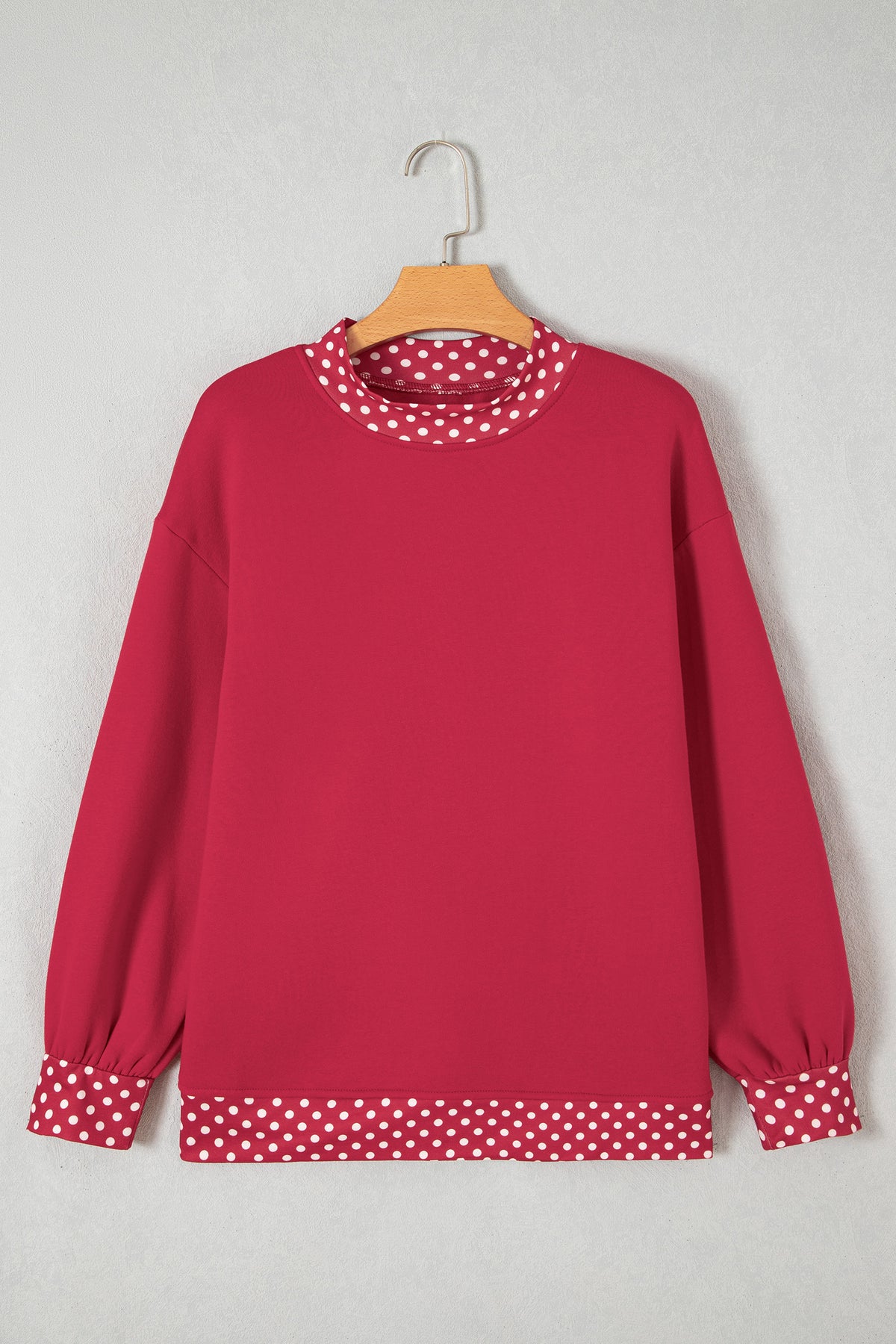 Burgundy Colorblock Polka Dot Contrast Trim Oversized Sweatshirt