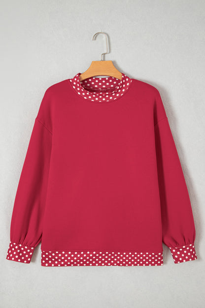 Burgundy Colorblock Polka Dot Contrast Trim Oversized Sweatshirt