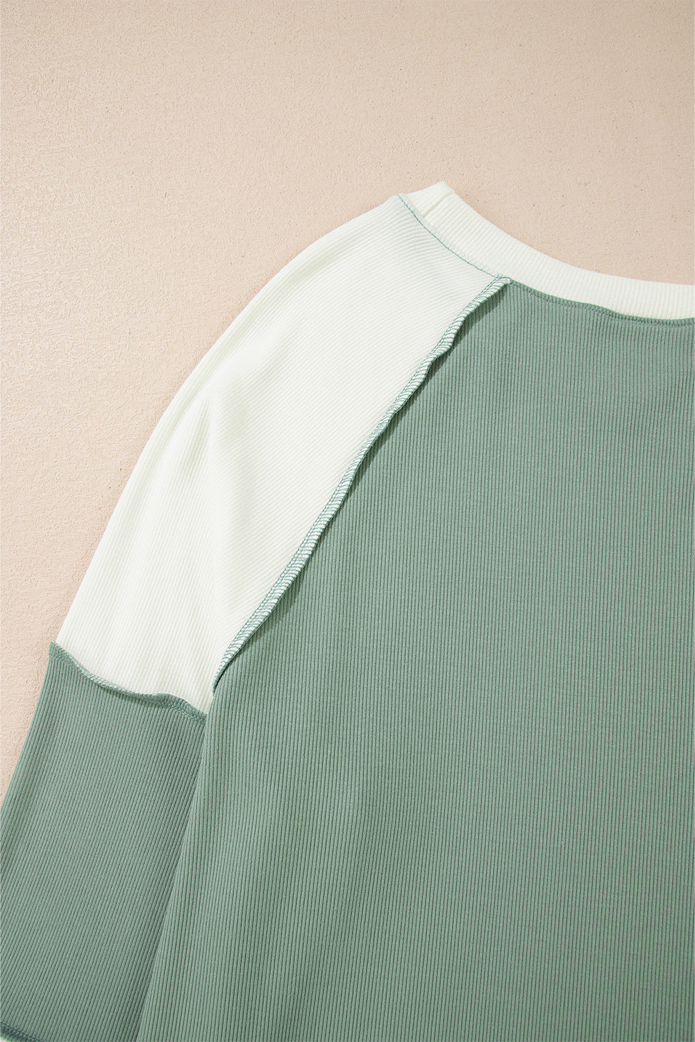 Ribbed Colorblock Patchwork Raglan Long Sleeve Top