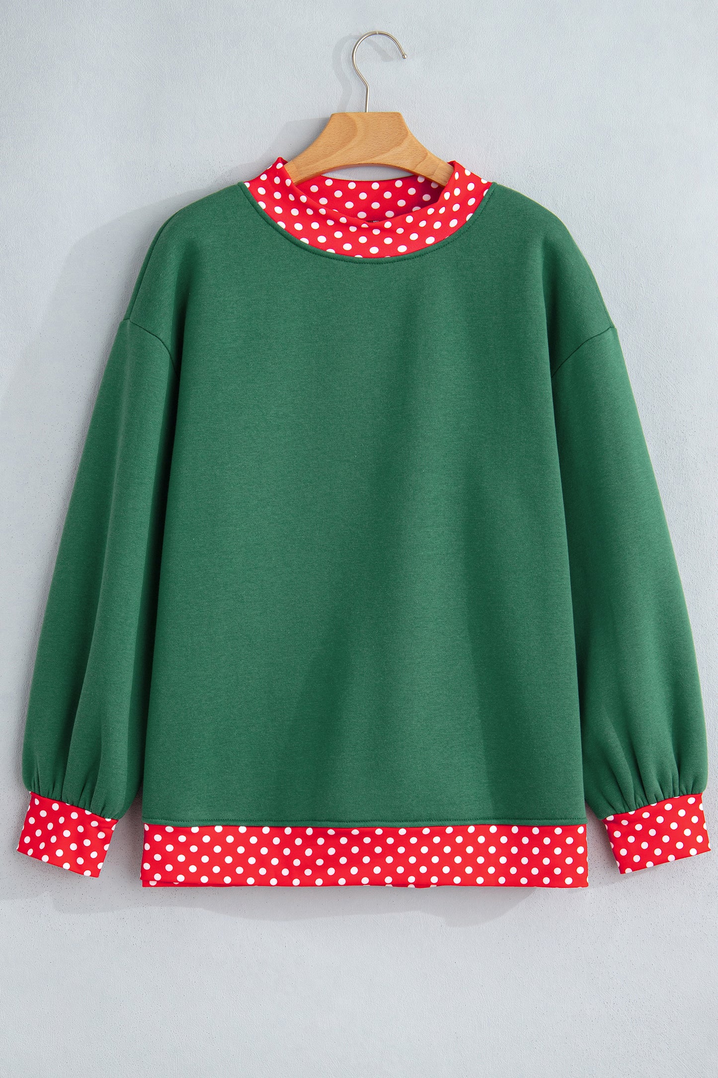 Burgundy Colorblock Polka Dot Contrast Trim Oversized Sweatshirt