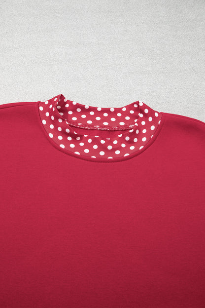 Burgundy Colorblock Polka Dot Contrast Trim Oversized Sweatshirt